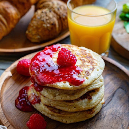 Oat Pancakes with Raspberry Sauce