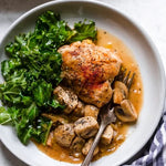 Braised Chicken Thighs with Mushrooms and Steamed Greens
