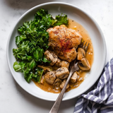 Braised Chicken Thighs with Mushrooms and Steamed Greens