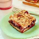 Cherry Crumble Cake with Vanilla Cream Sauce