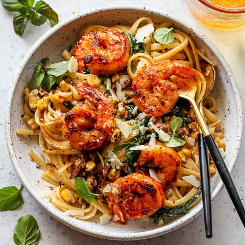 Creamy Shrimp Pasta with Corn and Sun-Dried Tomatoes