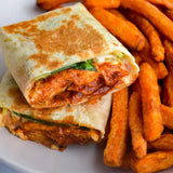 Crispy BBQ Chicken Wrap with Yam Fries