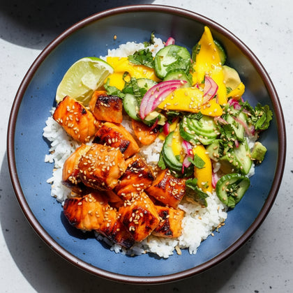 Hot Honey Salmon Bowls with Mango Salad 🌶