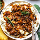 Ground Beef, Lentil and Mushroom Stew Over Potatoes-Parsnip Mash