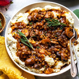 Ground Beef, Lentil and Mushroom Stew Over Potatoes-Parsnip Mash