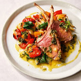 Lamb Rib Chops with Roasted Vegetables and Mint Dressing