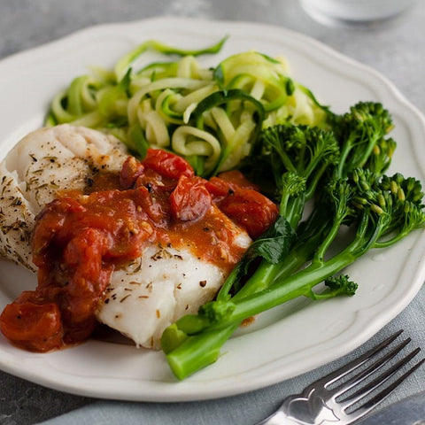 Oven Baked Halibut with Chunky Tomato Sauce