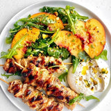 Peach and Chicken Skewers Salad with Burrata