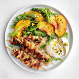 Peach and Chicken Skewers Salad with Burrata
