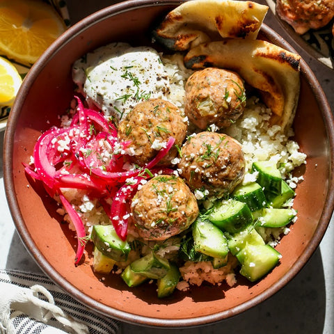 Pepperoncino-Feta Turkey Meatballs and Pickled Red Onion