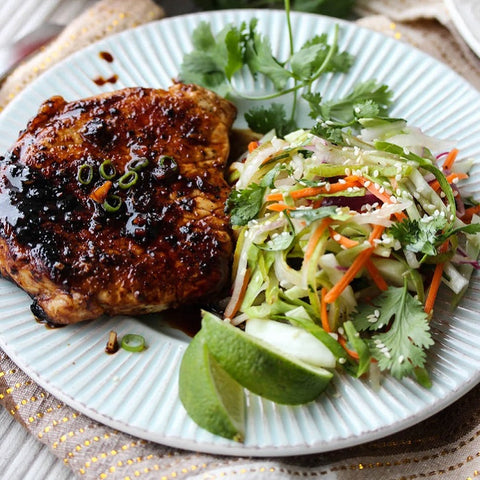 Ginger-Soy Glazed Pork Chops with Asian Pear Slaw