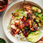 Asian Salmon Rice Bowl With Ginger Cucumber Salad