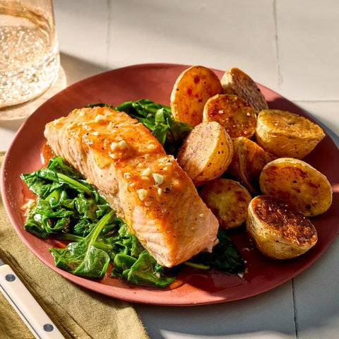 Honey Salmon with Potatoes and Greens