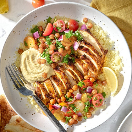 Shawarma Chicken Crispy Chickpeas with Lemon Sauce