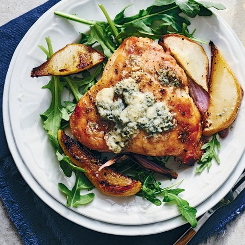 Sheet Pan Chicken with Pears, Onion, Walnuts, and Blue Cheese