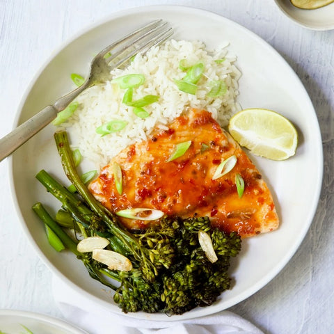 Spicy Sheet Pan Thai Baked Barramundi with Broccolini