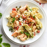 Shrimp Pasta with Roasted Red Peppers and Artichokes