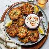 Shrimp and Corn Cakes With Sriracha Sauce