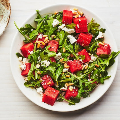 Watermelon, Arugula, and Pine Nut Salad with Fresh Tarragon Dressing