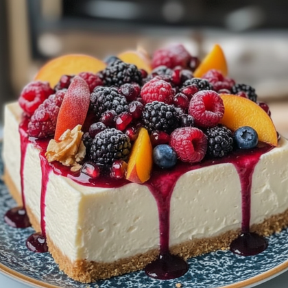 Summer Berry and Peach Cheesecake