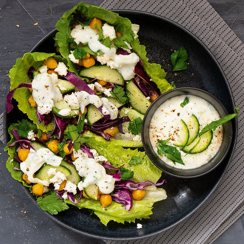 Salad Boats with Chickpeas and Tzatziki
