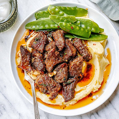Steak Bites with Mashed Potatoes