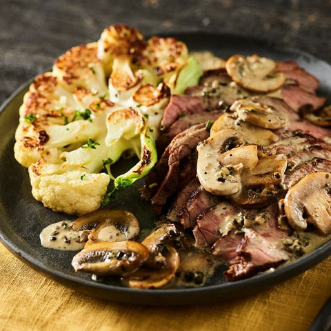 Beef and Cauliflower Steaks with Mushroom Sauce
