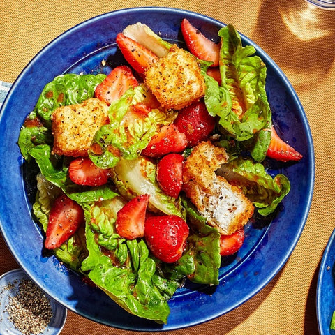 Strawberry Salad with Chicken and Feta Croutons