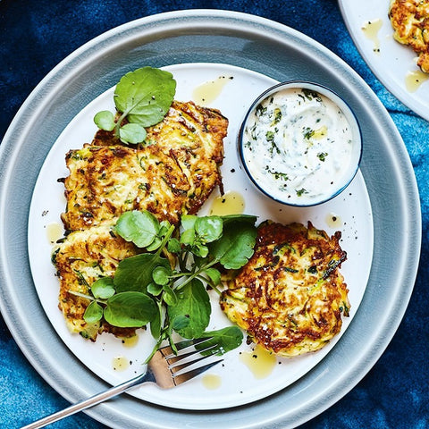 Zucchini-Lentil Fritters with Herbed Yoghurt
