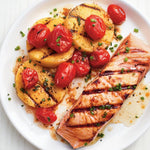 Cilantro and Lime Roasted Salmon with Sweet Potato and Cherry tomato