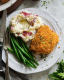 Baked Panko Chicken with Mashed Potatoes and Green Beans