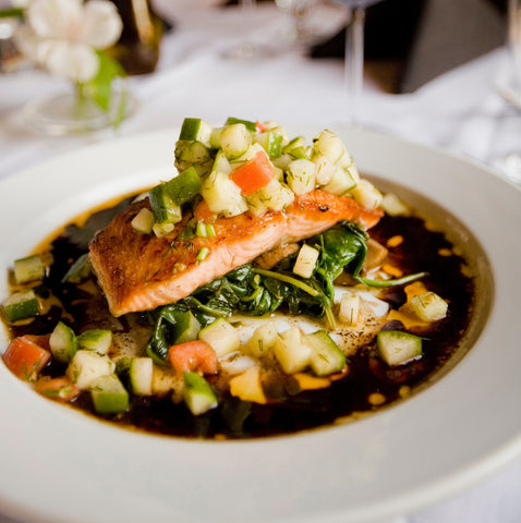 Baked Salmon with Zucchini Spinach in Barbeque Korean Sauce