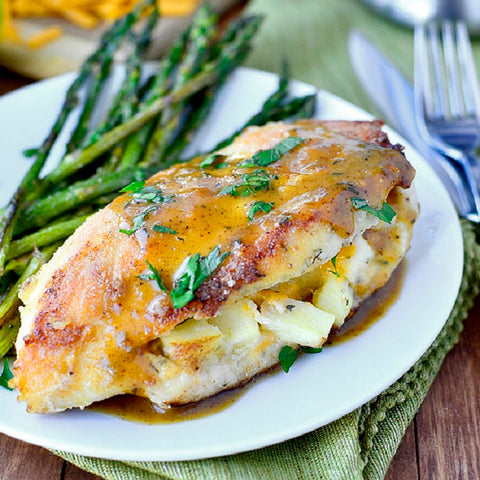 Apple-Cheddar Stuffed Chicken with Apple-Dijon Pan Sauce