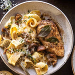 Browned Sage Chicken Piccata with Mushroom Pasta