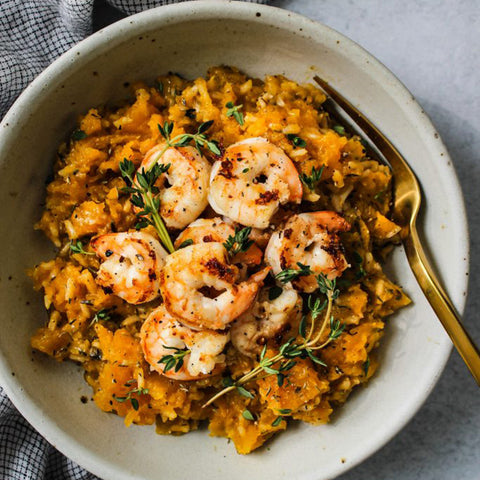 Cheese Butternut Squash Rice Bowl With Shrimp