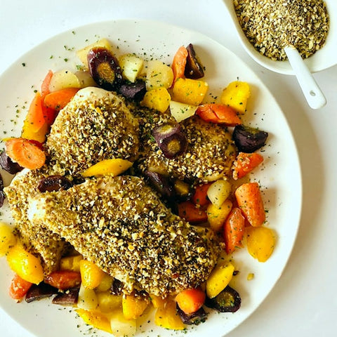 Hazelnut-crusted Chicken with Honey Roasted Carrots