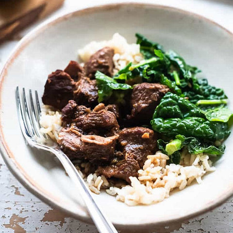 Beef with Steamed Kale and Rice