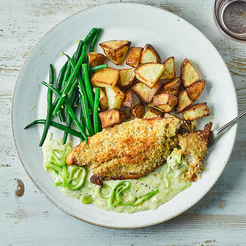 Crispy Tilapia with Baked Potato and Green Beans