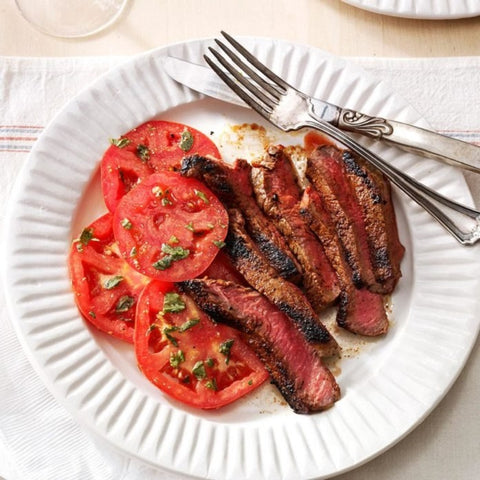 Grilled Steaks with Marinated Tomatoes