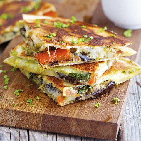 Grilled Veggie Quesadillas with Kale Pesto