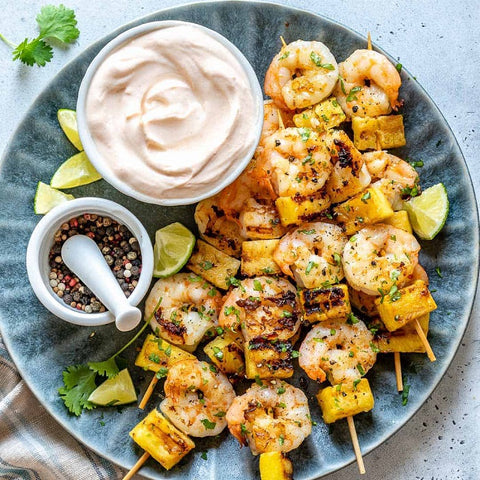 Grilled Pineapple Shrimp Skewers with Coconut Dip