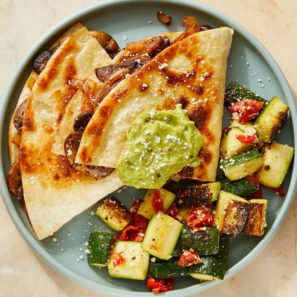 Mushroom Quesadillas with Guacamole and Baked Zucchini