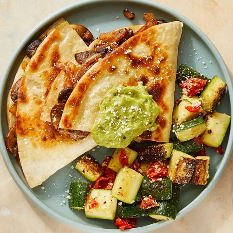 Mushroom Quesadillas with Guacamole and Baked Zucchini