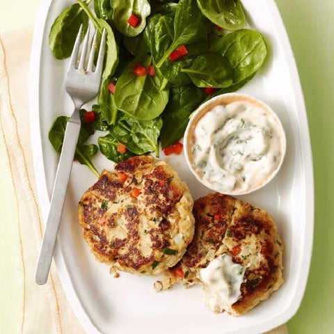 Fish Cakes with Spinach Salad