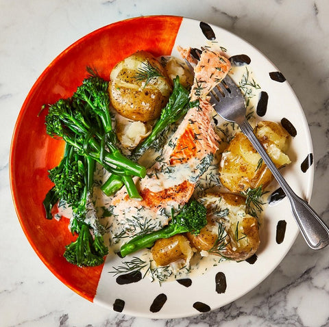 Mustard Salmon With Smashed Potatoes