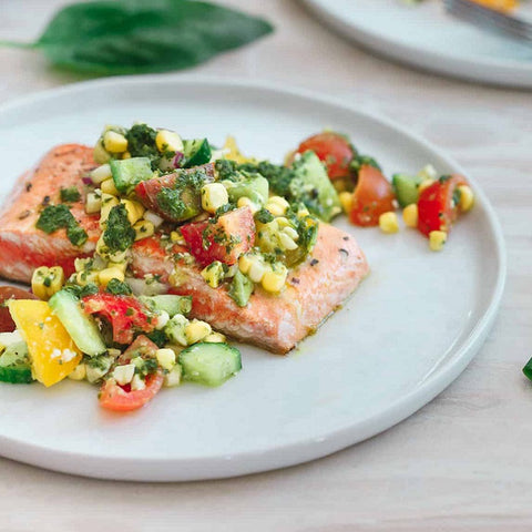 Seared Salmon with Tomato Corn Salsa
