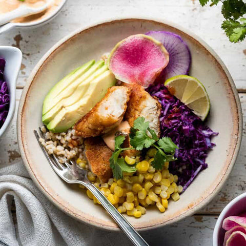Spicy Fish Taco Bowl with Cabbage Slaw