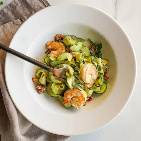 Shrimp Zoodles with Basil Cashew Sauce