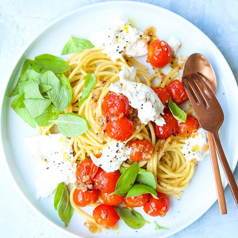 Veggie Spaghetti with Tomatoes and Burrata