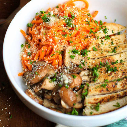 Sweet Potato Noodles with Grilled Chicken & Mushrooms